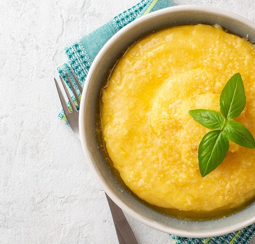Dès 6/8 mois : Déjeuner - Chou-fleur à l'huile d'olive et au persil, polenta crémeuse (lait) et filet de dinde Texture "Lisse" DLC 02/04/2025