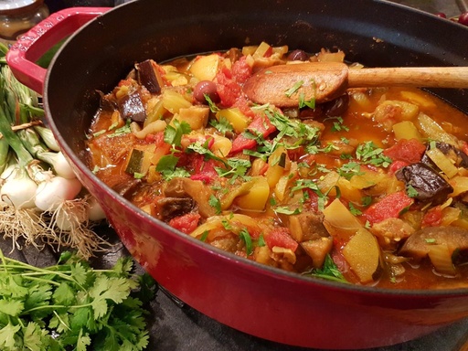 Dès 6/8 mois : Souper - Tajine de légumes revisité (Courgettes, Aubergines, Dattes, Pommes de terre, ail, épices à couscous) Texture "Lisse" DLC 12/06/2025