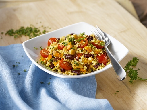 Dès 10/12 mois : Déjeuner - Couscous de Dinde (carottes, courgettes, navets, tomates) et Semoule aux raisins secs Texture "Mouliné" DLC 03/07/2025